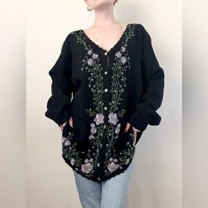 Vintage Floral Beaded Cardigan Sweater